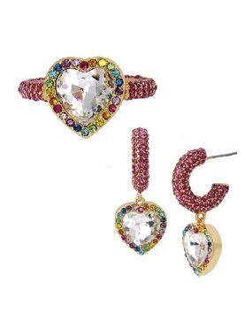 Kurt Geiger London Crystal Heart Ring and Huggie Hoop Earrings